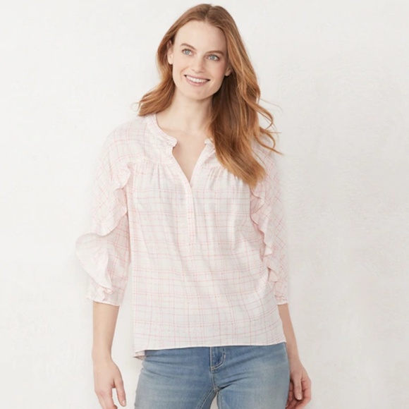 LC Lauren Conrad Printed Ruffle Sleeve Blouse NWT - Picture 2 of 2